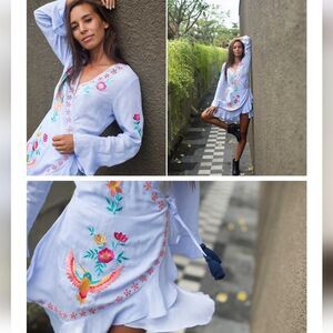 Zaimara Antibes Mini Wrap Embroidered Dress Size Medium